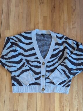 J.Crew Ribbed V-Neck Cardigan Sweater in Zebra Stripe